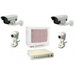 Video surveillance pack 14'' 35cm colour quad processor video pack + 4 cameras extensible to 8 cameras protection packs kits sec