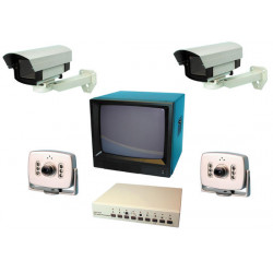 Pack surveillance video quadravision 38cm 15'' 4 cameras video surveillance packs cameras moniteurs