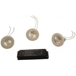 3 low tension spot lightings. recessed. fixed + 3 dichroic bulbs mr16 d50v + transformer 220 12v
