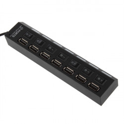 Interruptor de la ENCENDIDO / APAGADO de la alta calidad Mini 7 puertos USB 2.0 High Speed HUB negro para el ordenador portátil 