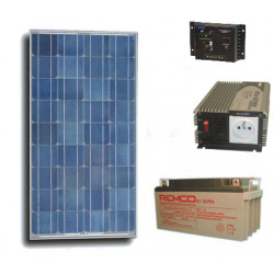 Kit panel solar 100w + bateria recargable + convertidor tension 600w 12vcc 220vca